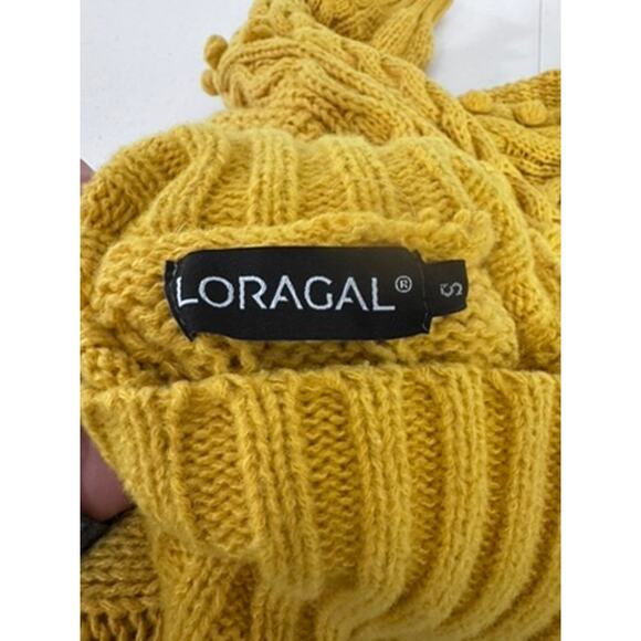 "LORAGAL" Knit Turtleneck Sweater Mustard Sz S Side Slits Bell Sleeve Millennial - Picture 10 of 12